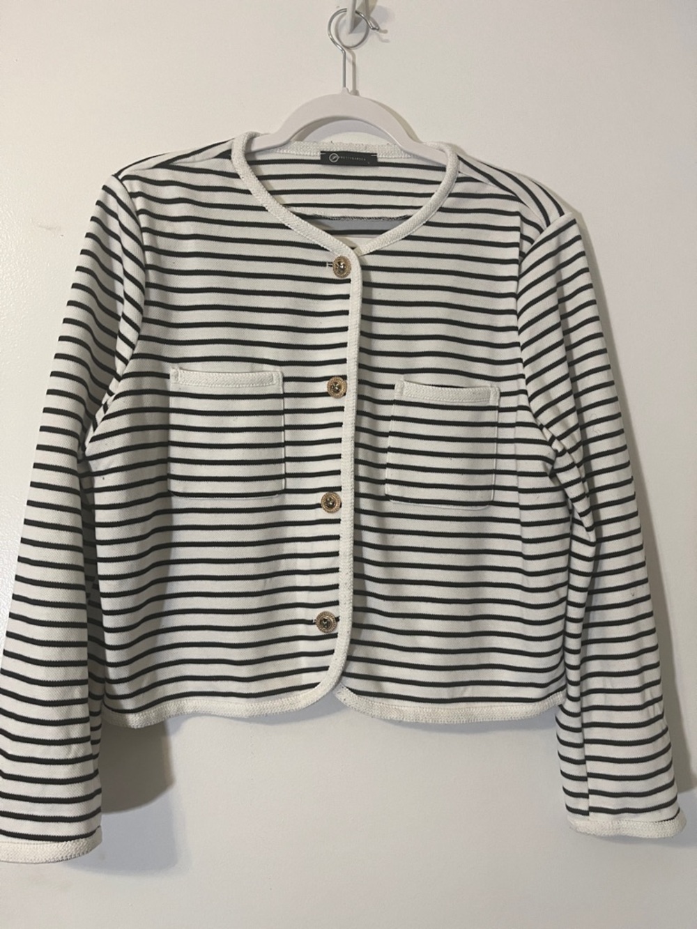 Girls' Black & White Striped Button-Front Jacket
